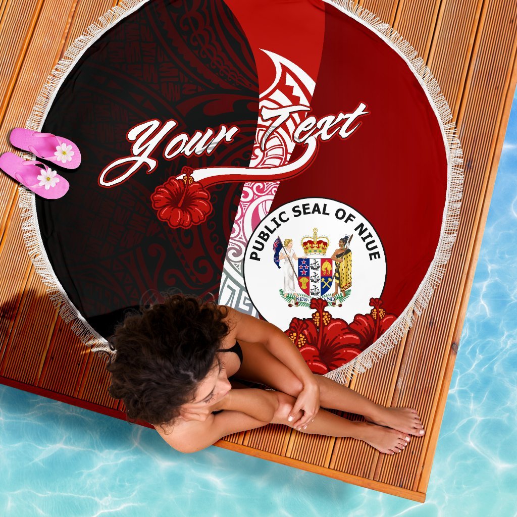 Niue Polynesian Custom Personalised Beach Blanket - Coat Of Arm With Hibiscus - Polynesian Pride
