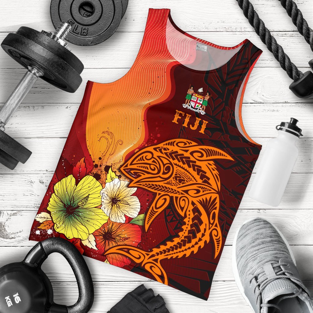 Fiji Men Tank Top - Tribal Tuna Fish Orange - Polynesian Pride