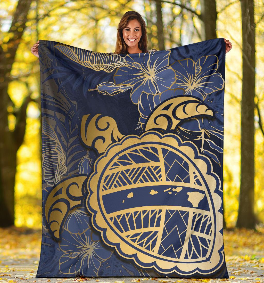 Hawaii Turtle Hibiscus Gold Premium Blanket - Kyn Style - Polynesian Pride