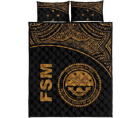 Federated States of Micronesia Quilt Bed Set - Federated States of Micronesia Seal Curve Version Yellow - Polynesian Pride