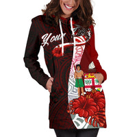 Fiji Polynesian Custom Personalised Hoodie Dress - Coat Of Arm With Hibiscus - Polynesian Pride