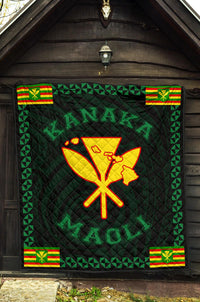 Kanaka Maoli Flag Polynesian Premium Quilt Green - Love Style - Polynesian Pride