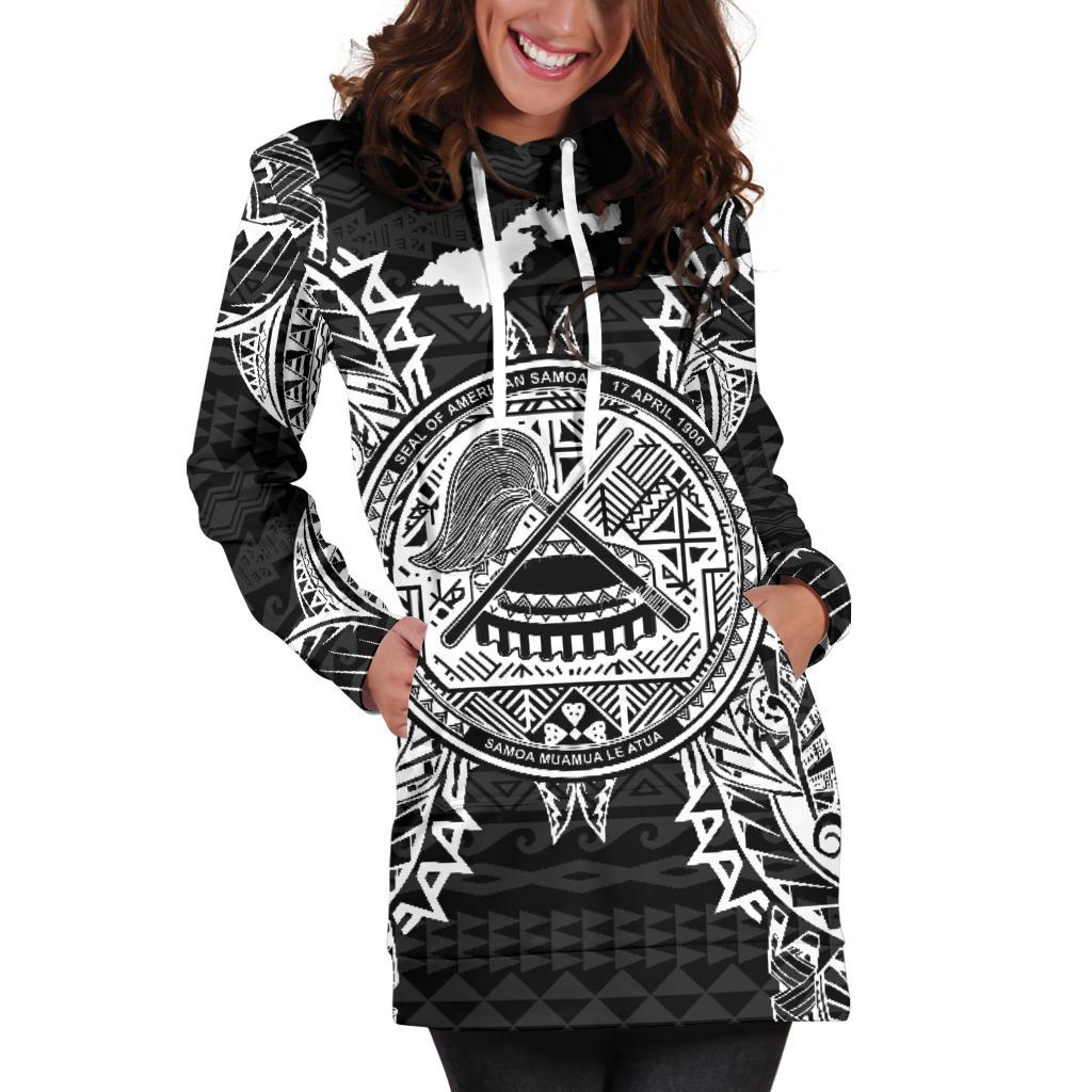 American Samoa Polynesian Hoodie Dress Map Black - Polynesian Pride