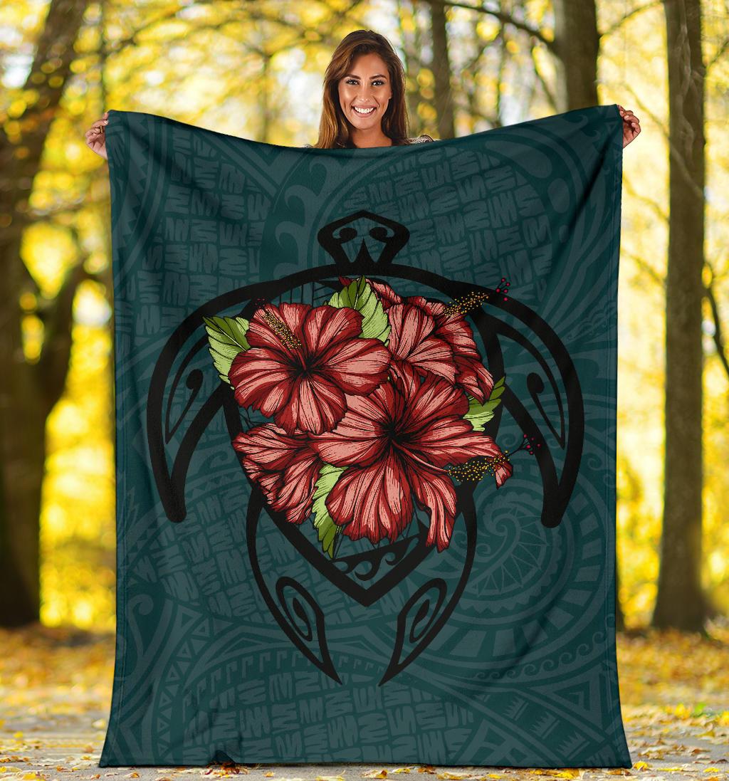 Hawaii Turtle Hibiscus Polynesian Premium Blankets - Polynesian Pride