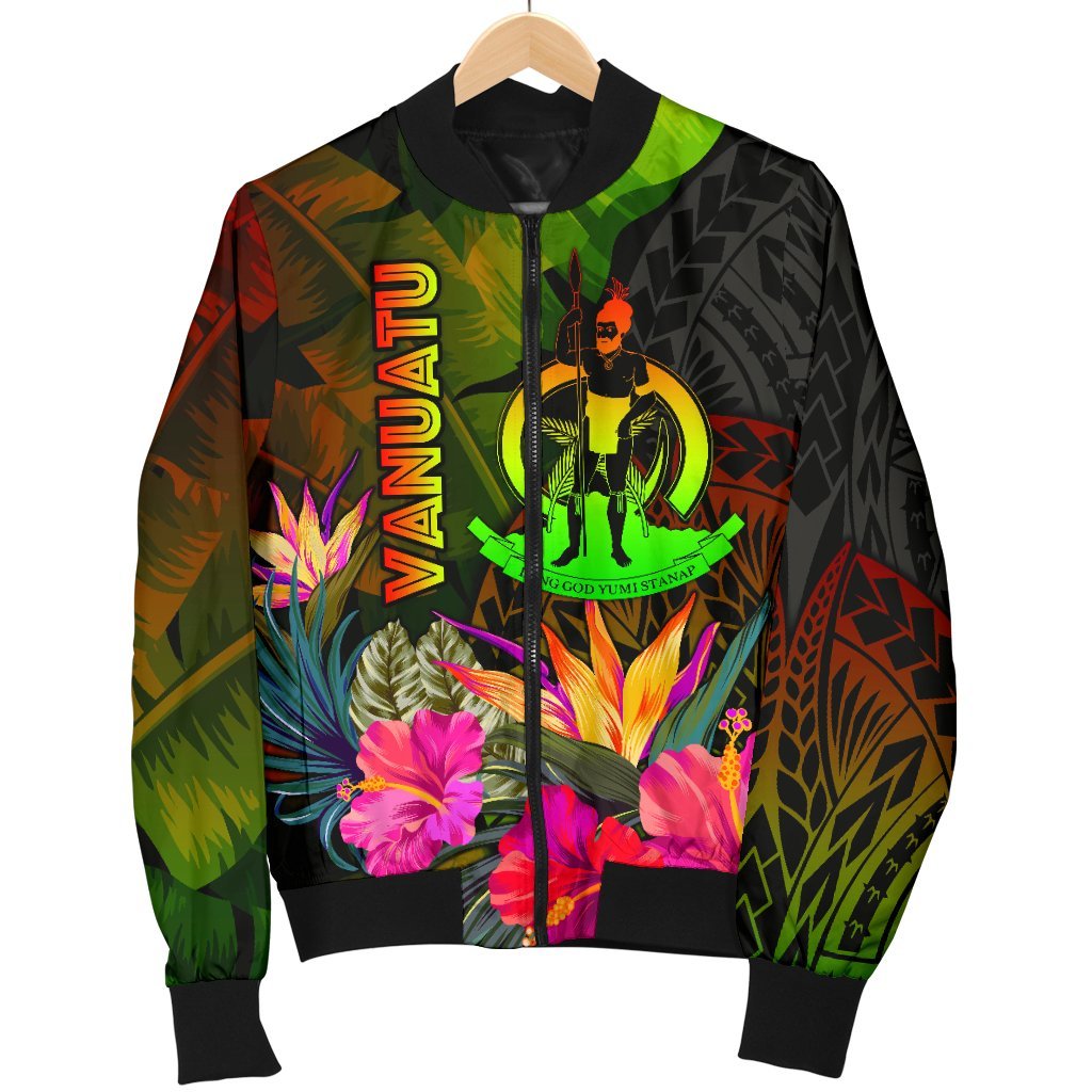 Vanuatu Polynesian Men's Bomber Jacket - Hibiscus and Banana Leaves - Polynesian Pride