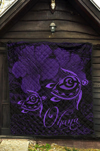 Hawaii Turtle Ohana Hibiscus Poly Premium Quilt Purple - Polynesian Pride