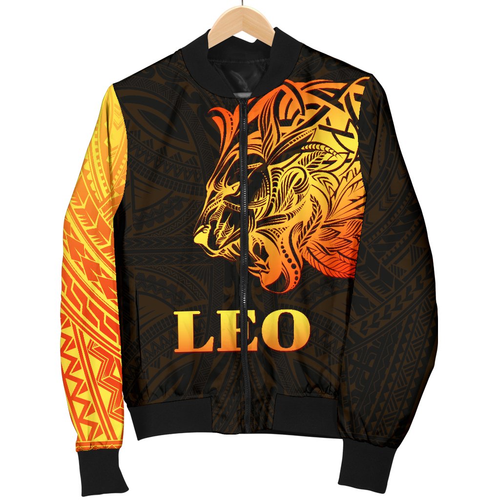 Sun In Leo Zodiac Men Bomber Jacket Polynesian Tattoo Simple - Orange Black - Polynesian Pride