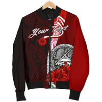 American Samoa Polynesian Custom Personalised Men's Bomber Jacket - Coat Of Arm With Hibiscus - Polynesian Pride