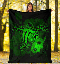 Hawaii Hibiscus Premium Blanket - Harold Turtle - Green - Polynesian Pride