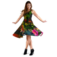 Fiji Polynesian Personalised Midi Dress - Hibiscus and Banana Leaves - Polynesian Pride