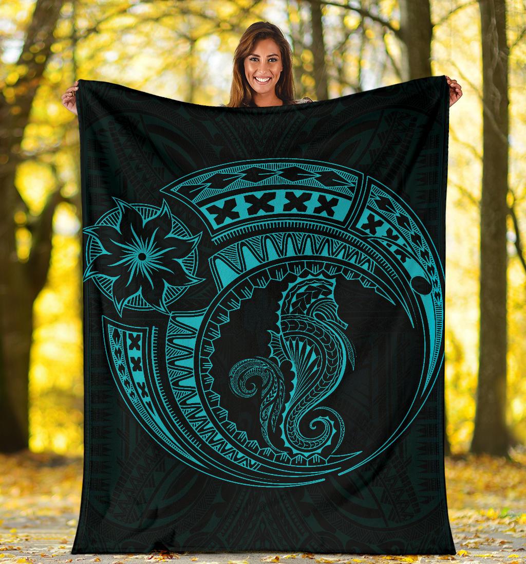Seahorse Polynesian Blanket - Polynesian Tattoo Blue - Polynesian Pride