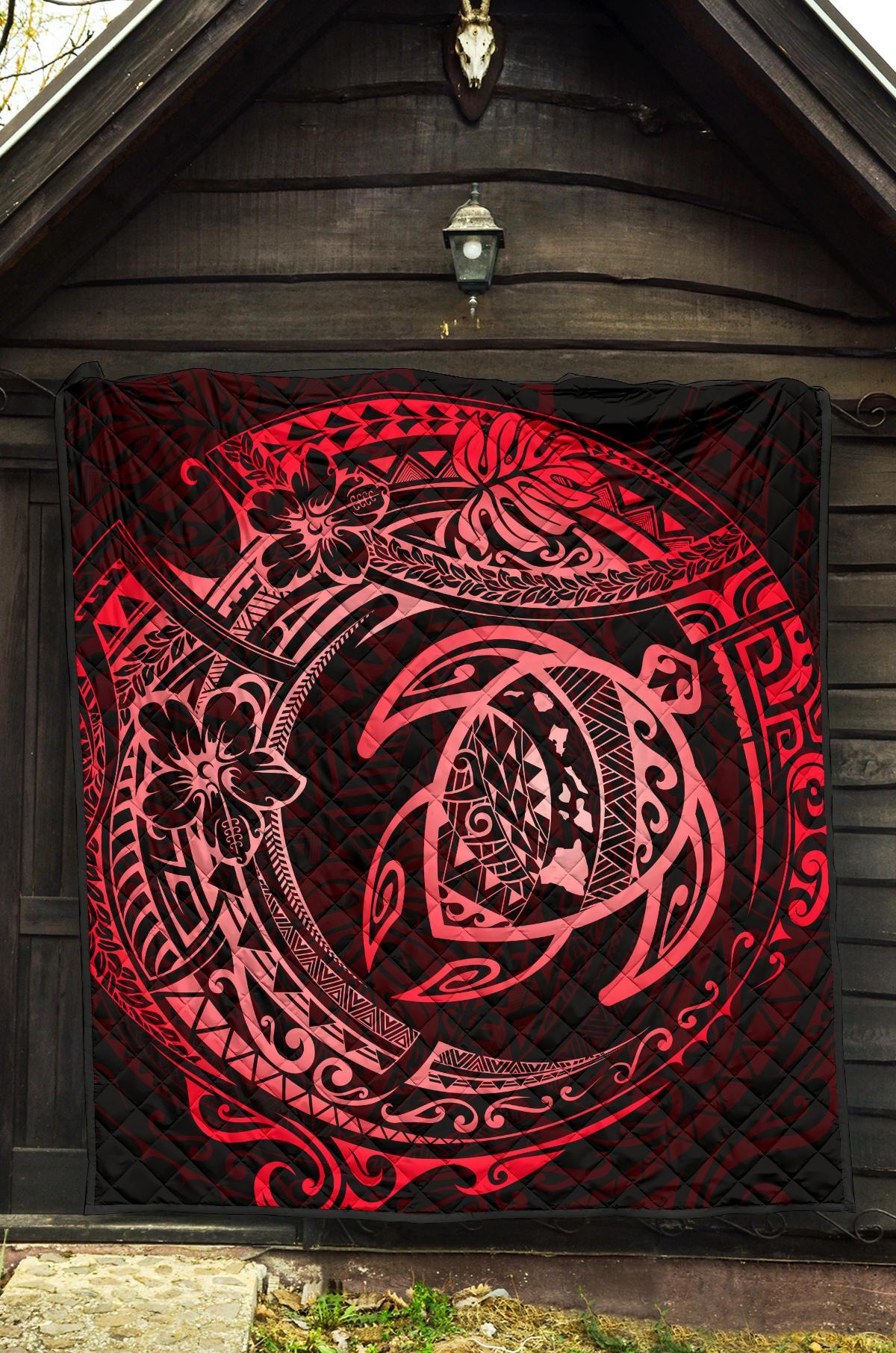 Hawaiian Turtle Polynesian Red Premium Quilt - Polynesian Pride