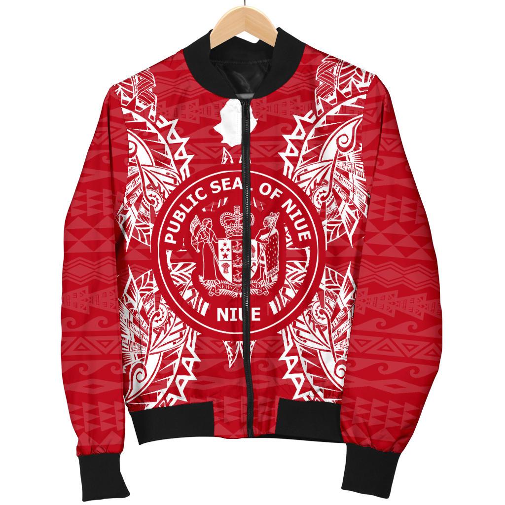 Niue Polynesian Men's Bomber Jacket Map Red White - Polynesian Pride