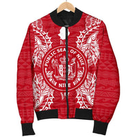 Niue Polynesian Men's Bomber Jacket Map Red White - Polynesian Pride