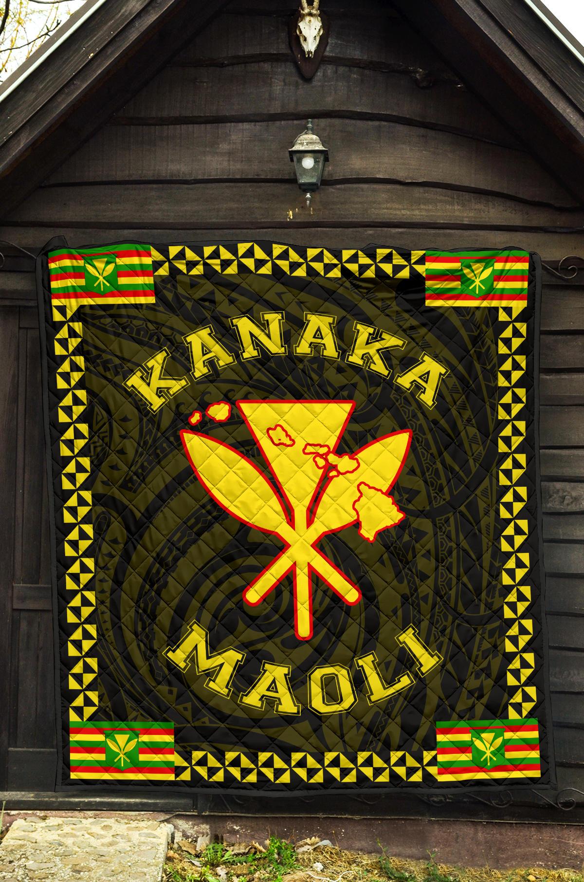 Kanaka Maoli Flag Polynesian Premium Quilt Yellow - Love Style - Polynesian Pride