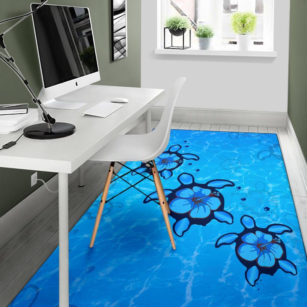 Turtle Hibiscus Swim In Sea Area Rug AH - Polynesian Pride