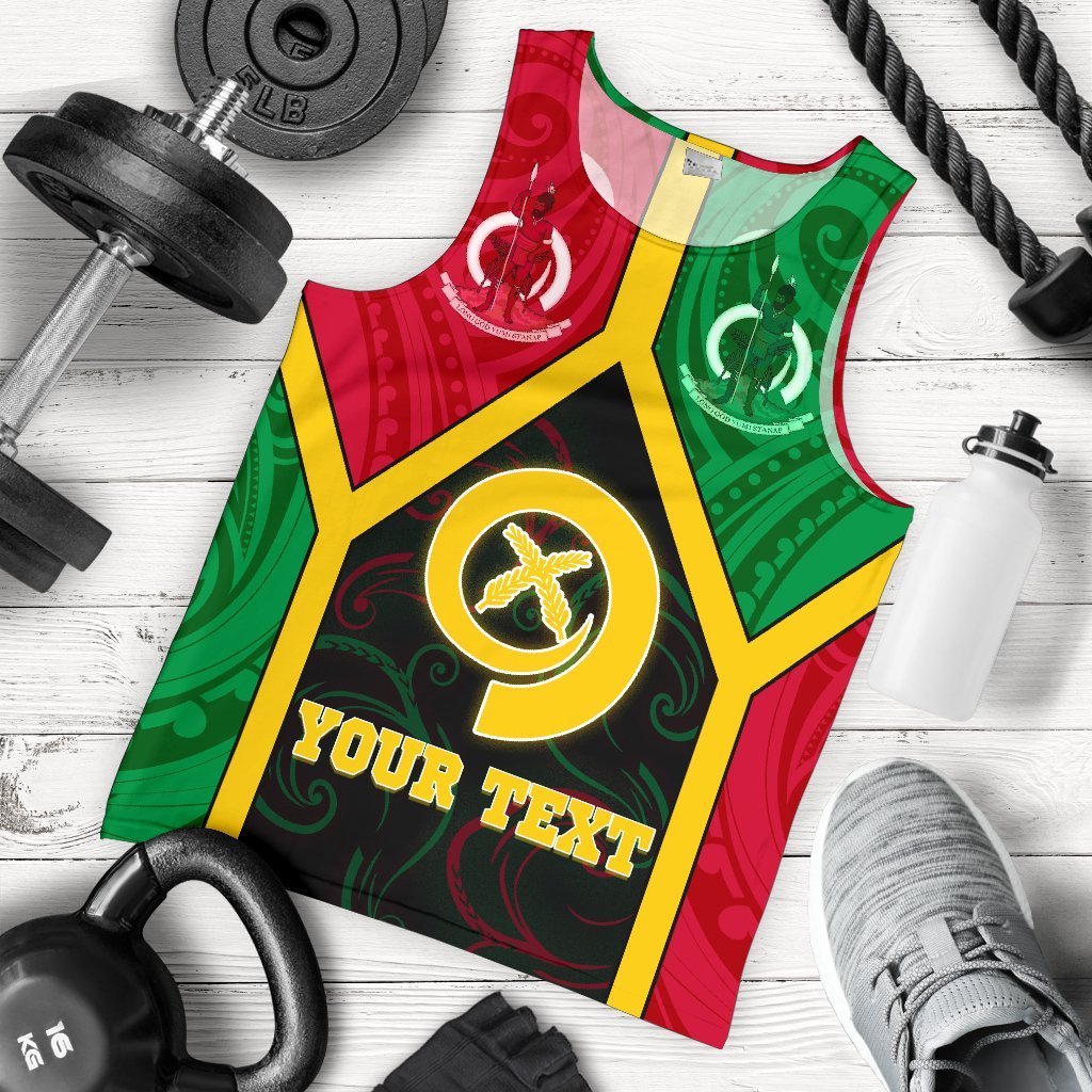 Polynesian Vanuatu Custom Personalised Men's Tank Top - Vanuatu Flag and Coat Of Arms Reggae - Polynesian Pride