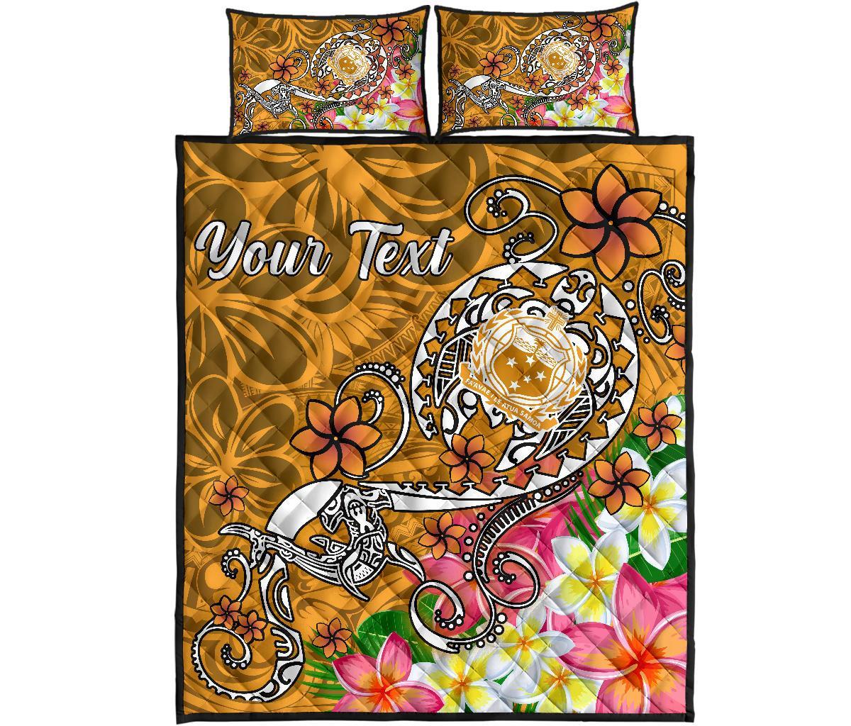 Samoa Custom Personalised Quilt Bed Set - Turtle Plumeria (Gold) - Polynesian Pride