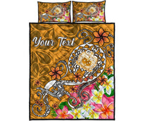 Samoa Custom Personalised Quilt Bed Set - Turtle Plumeria (Gold) - Polynesian Pride
