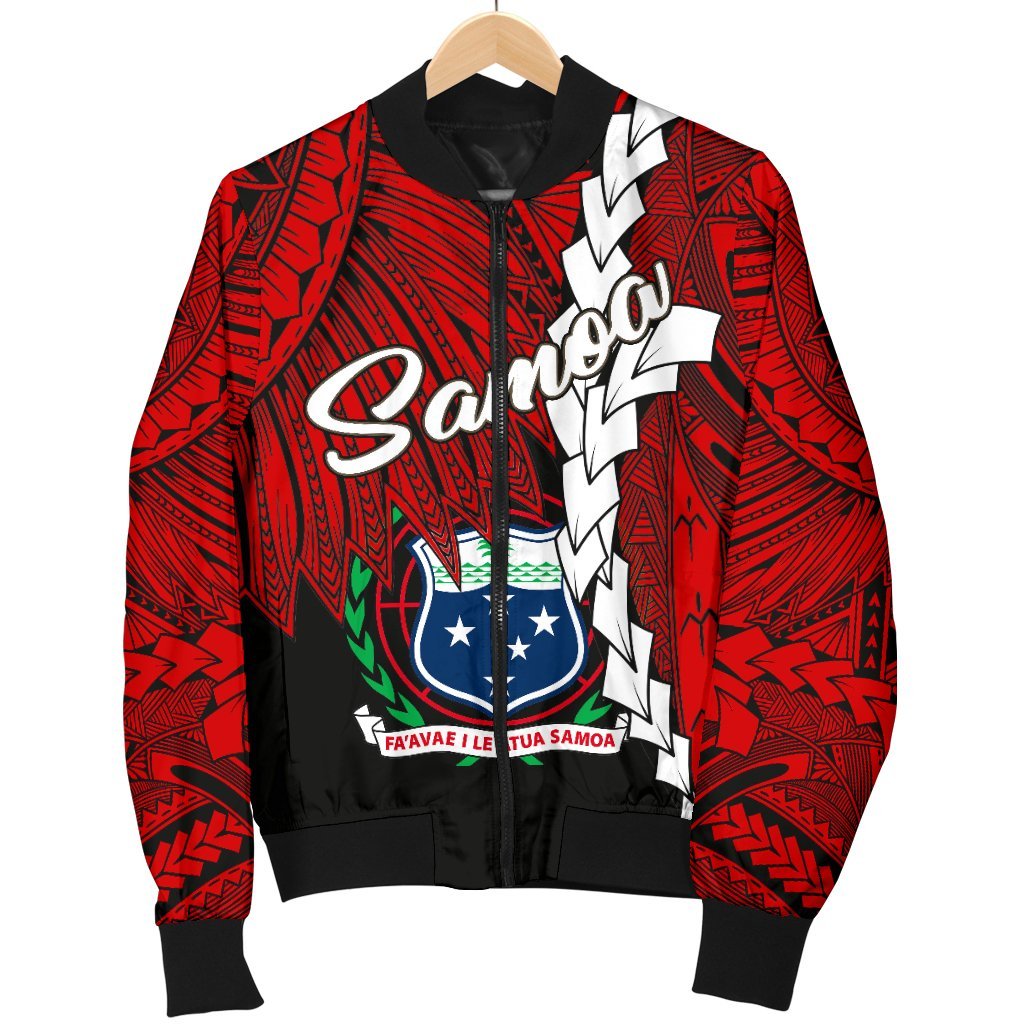Samoa Polynesian Men's Bomber Jacket - Tribal Wave Tattoo Flag Color - Polynesian Pride