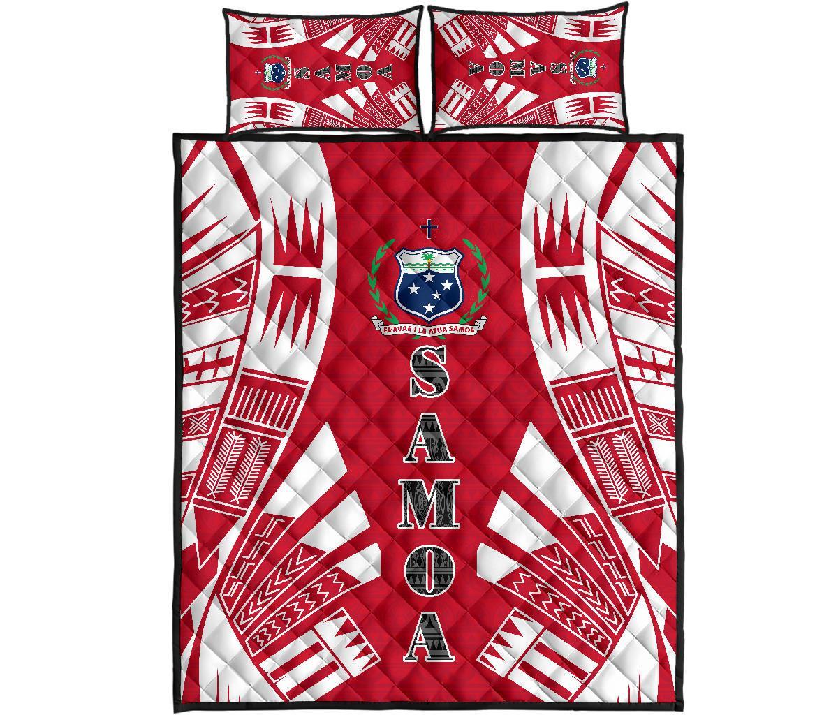 Samoa Quilt Bed Set - Samoa Coat Of Arms Polynesian Red Tattoo Style Red - Polynesian Pride