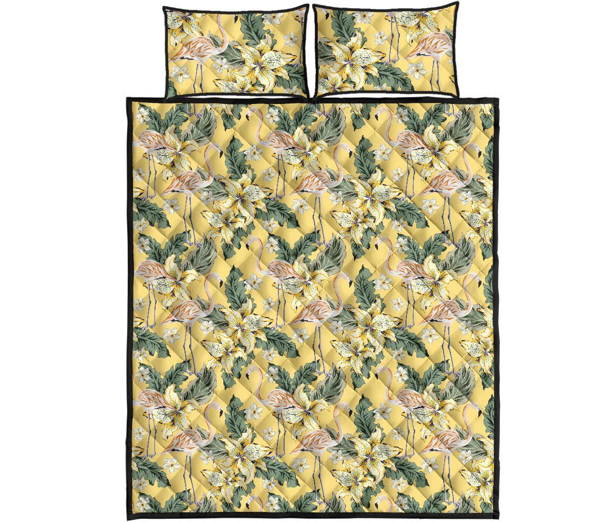 Hawaii Quilt Bed Set Tropical Flamingo Yellow AH - Polynesian Pride
