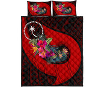 Chuuk Quilt Bed Set - Polynesian Hook And Hibiscus (Red) - Polynesian Pride