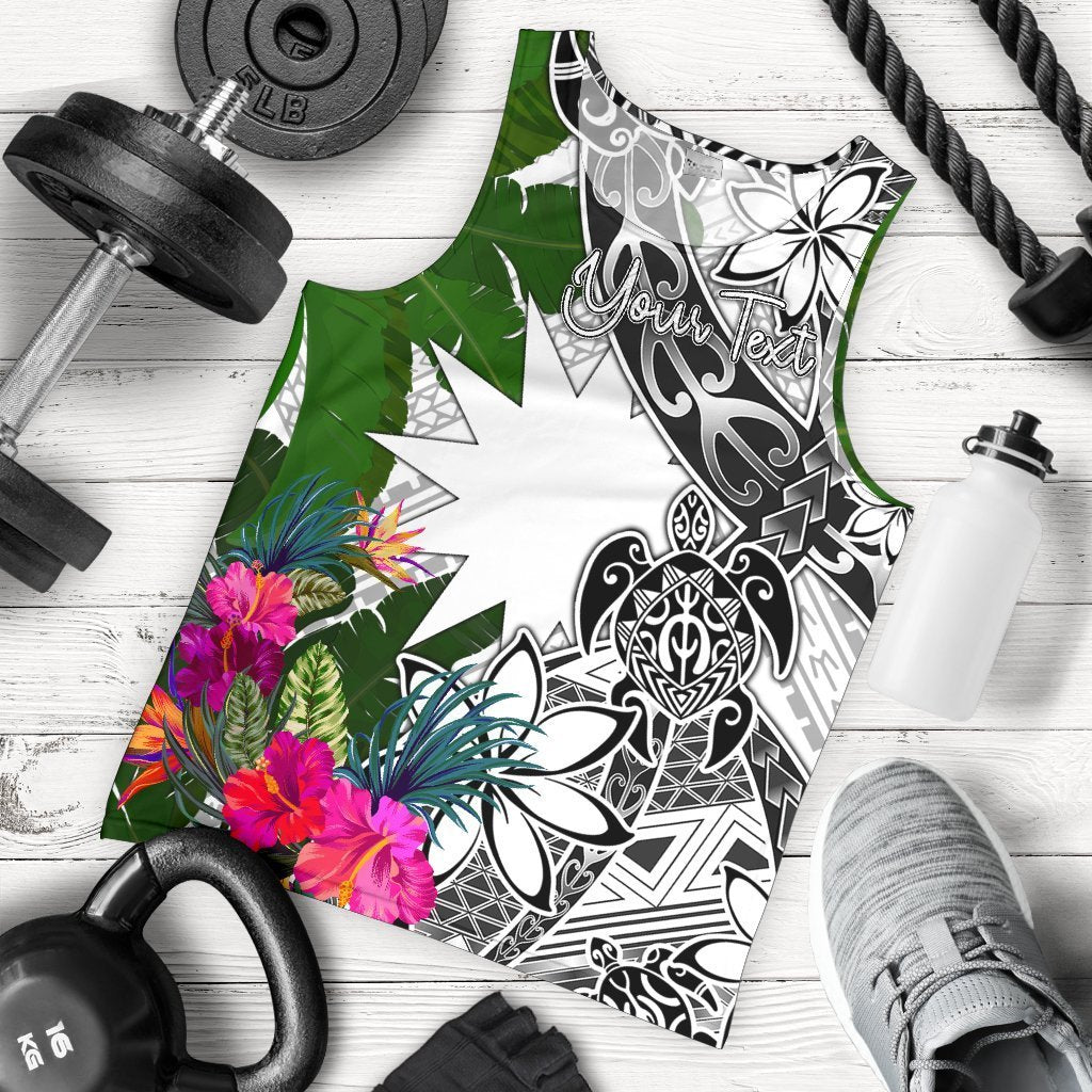 Nauru Custom Personalised Men's Tank Top White - Turtle Plumeria Banana Leaf White - Polynesian Pride
