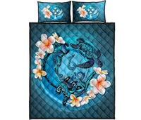 Kosrae Polynesian Quilt Bed Set - Blue Plumeria Animal Tattoo - Polynesian Pride