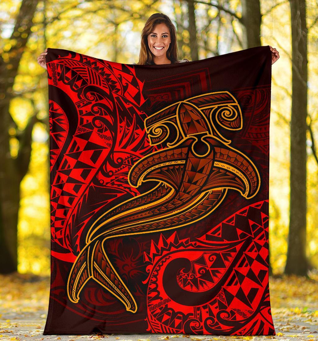Polynesian Premium Blanket - Red Shark Polynesian Tattoo - Polynesian Pride