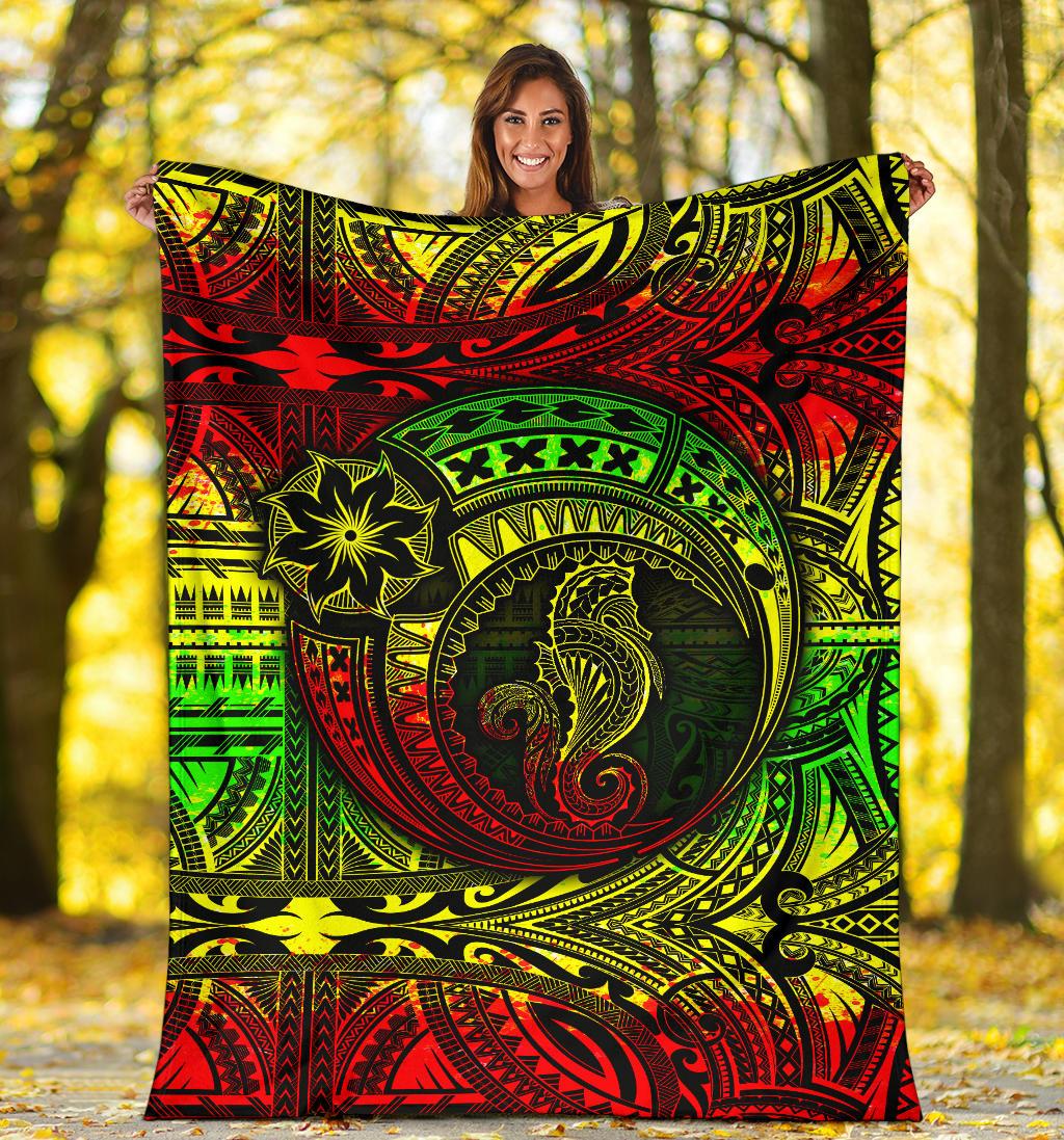 Seahorse Polynesian Premium Blanket - Polynesian Tattoo Reggae - Polynesian Pride