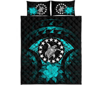 Cook Islands Polynesian Quilt Bed Set Hibiscus Turquoise - Polynesian Pride