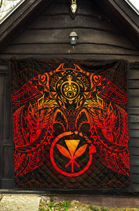Hawaii Polynesian Premium Quilt - Red Kanaka Maoli Turtle Manta Ray - Polynesian Pride