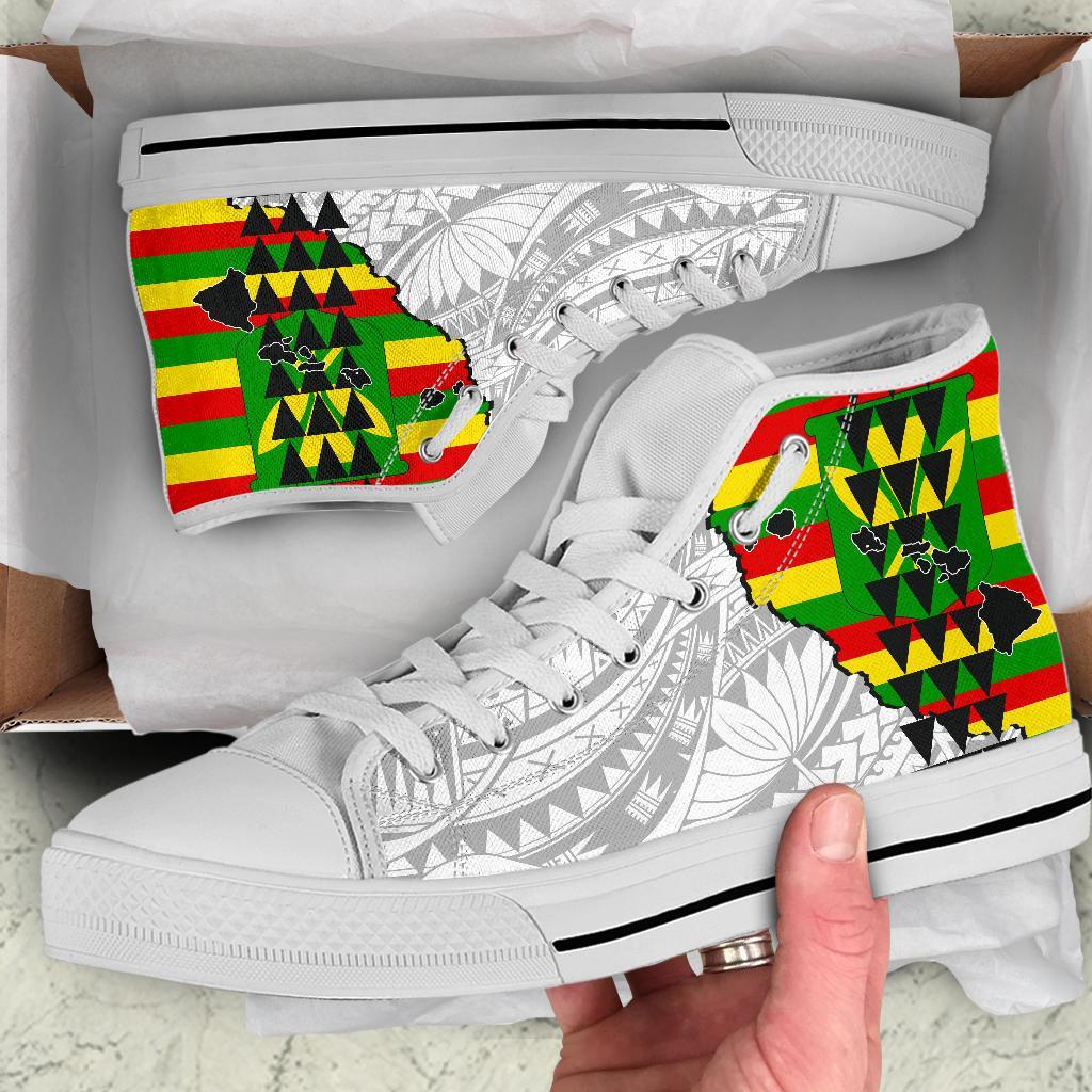 Hawaii High Top Shoes Kanaka Maoli Flag Polynesian Pride White AH - Polynesian Pride