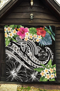 Fiji Polynesian Premium Quilt - Summer Plumeria (Black) - Polynesian Pride