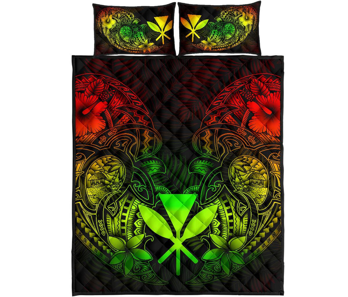 Polynesian Hawaii (Kanaka Maoli) Quilt Bed Set - Reggae Turtle Homeland - Polynesian Pride