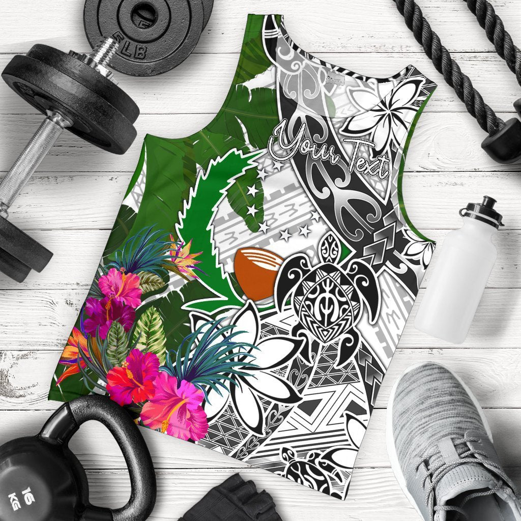 Pohnpei Custom Personalised Men's Tank Top White - Turtle Plumeria Banana Leaf White - Polynesian Pride