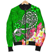 Polynesian Men's Bomber Jacket - Turtle Plumeria Green Color - Polynesian Pride