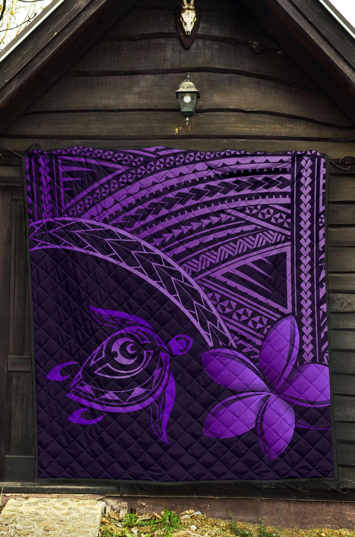 Hawaii Quilt - Hawaii Turtle Plumeria Quilt Purple - Polynesian Pride