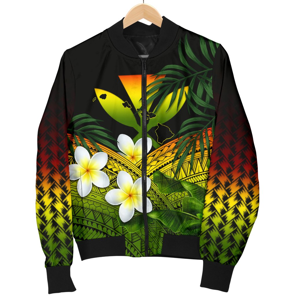 Kanaka Maoli (Hawaiian) Men's Bomber Jacket, Polynesian Plumeria Banana Leaves Reggae - Polynesian Pride