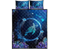 Hawaii Turtle Jellyfish Coral Galaxy Quilt Bed Set - Polynesian Pride