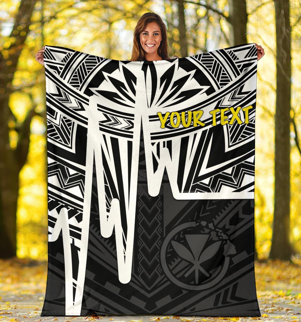 Hawaii Personalised Premium Blanket - Kanaka Maoli With Polynesian Pattern In Heartbeat Style (Black,White) - Polynesian Pride