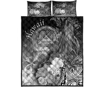 Polynesian Hawaii Quilt Bed Set - Humpback Whale with Tropical Flowers (White) - Polynesian Pride