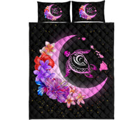 Hawaii Map Moon Star Turtle Plumeria Hibiscus Quilt Bed Set - Polynesian Pride