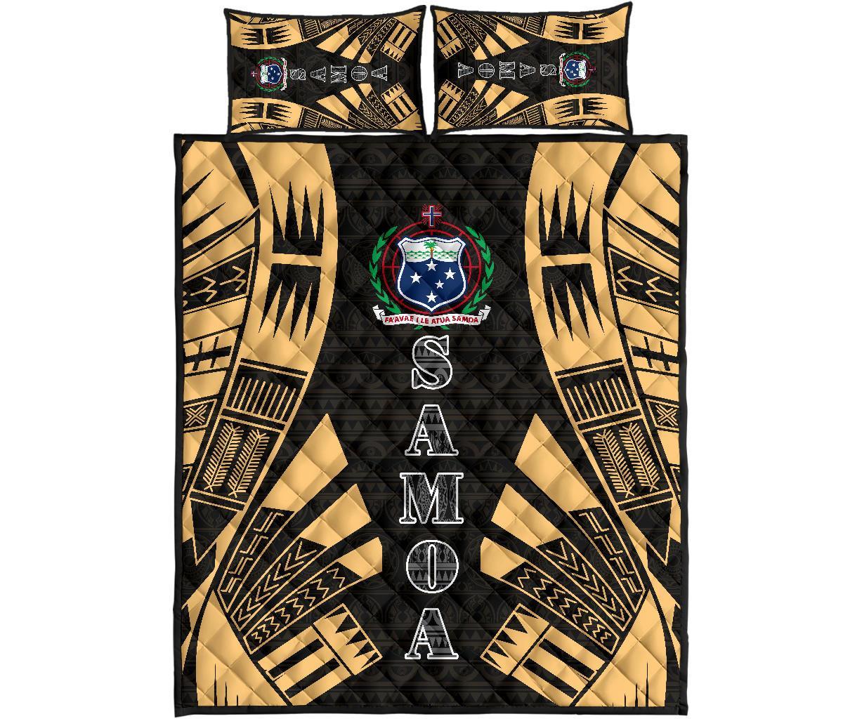 Samoa Quilt Bed Set - Samoa Coat Of Arms Polynesian Yellow Tattoo Style Yellow - Polynesian Pride