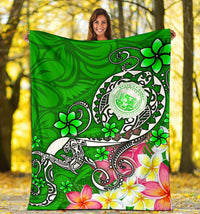 Hawaii Polynesian Premium Blankets - Hawaii Seal With Turtle Plumeria (Green) - Polynesian Pride