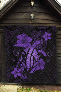 Hawaii Turtle Flower Polynesian Premium Quilt - Purple - Polynesian Pride