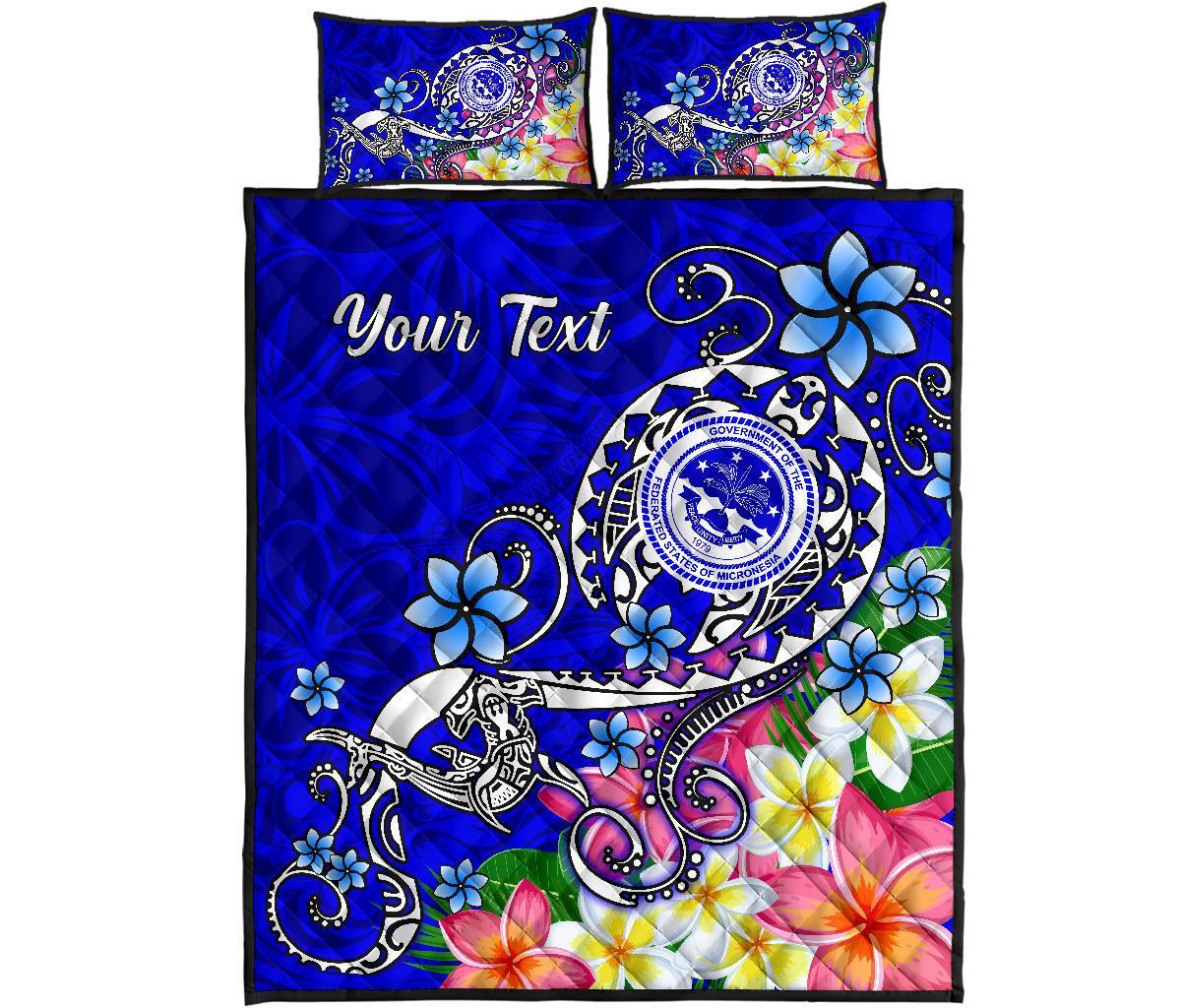 FSM Custom Personalised Quilt Bed Set - Turtle Plumeria (Blue) - Polynesian Pride
