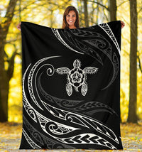 Hawaii Turtle Hibicus Premium Blanket - Frida Style - White - Polynesian Pride