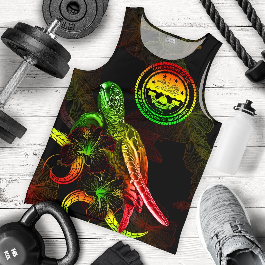 Federated States of Micronesia Polynesian Men Tank Top - Turtle With Blooming Hibiscus Reggae Reggae - Polynesian Pride